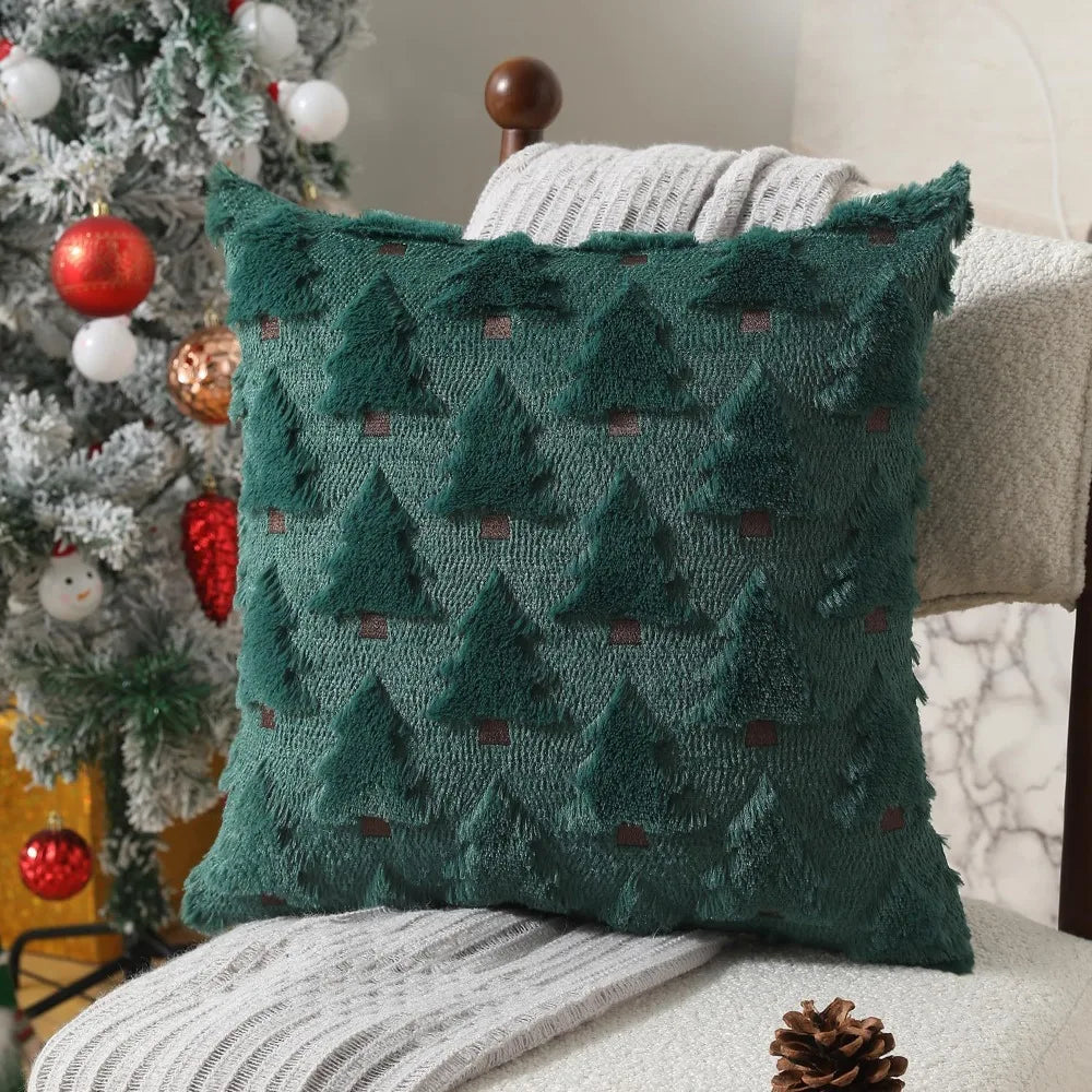 Christmas Tree Plush Cushion Cover 45 x 45cm - Green
