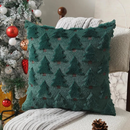 Christmas Tree Plush Cushion Cover 45 x 45cm - Green