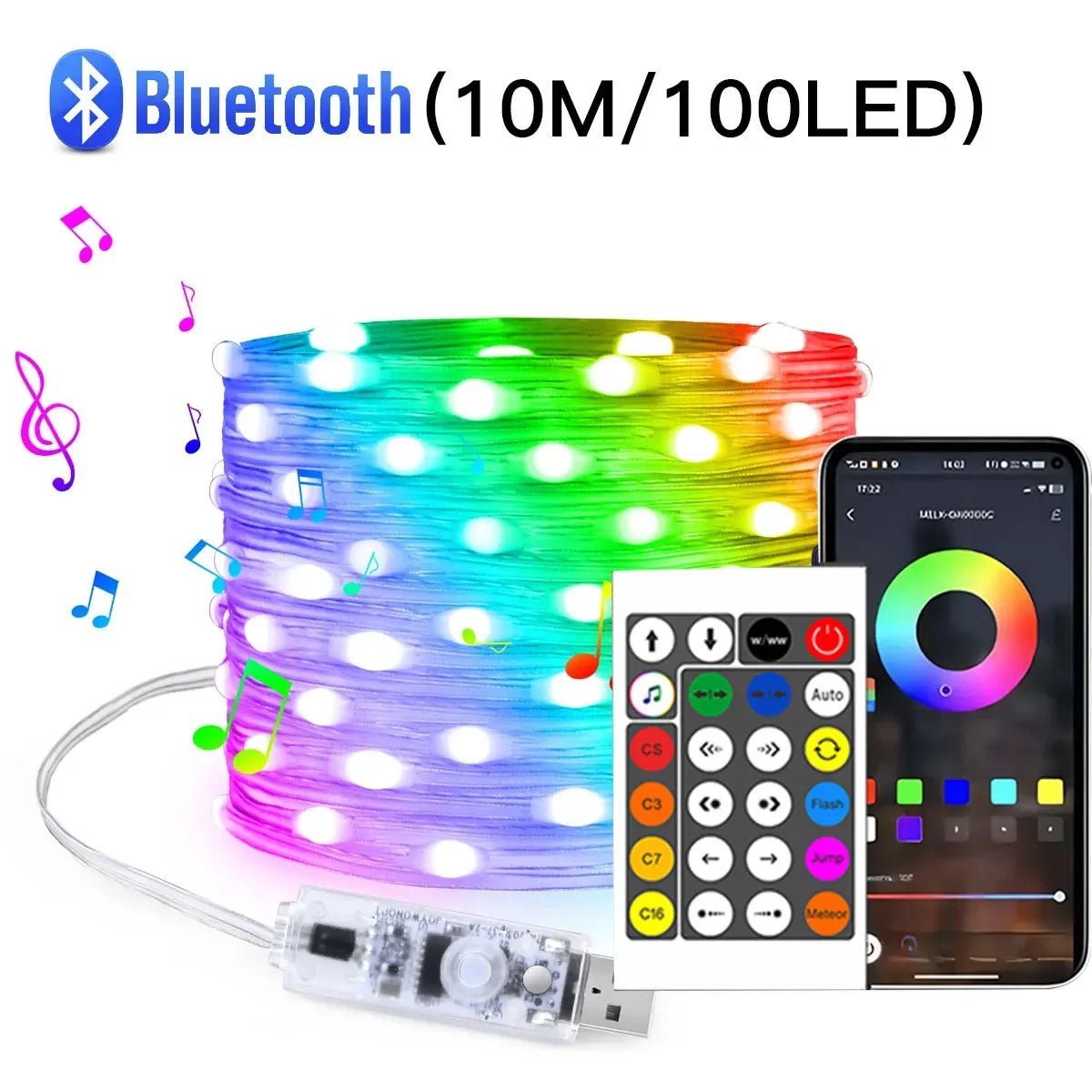 Colour Changing USB Fairy Lights with App & Remote - 10m – 100 LEDs