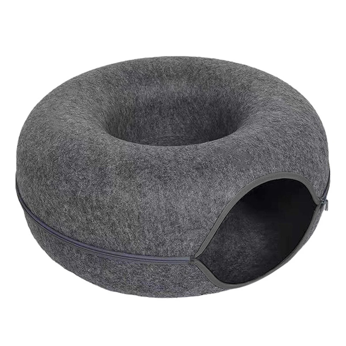 Felt Cat Donut Tunnel Bed - Dark Grey / Medium (50cm)