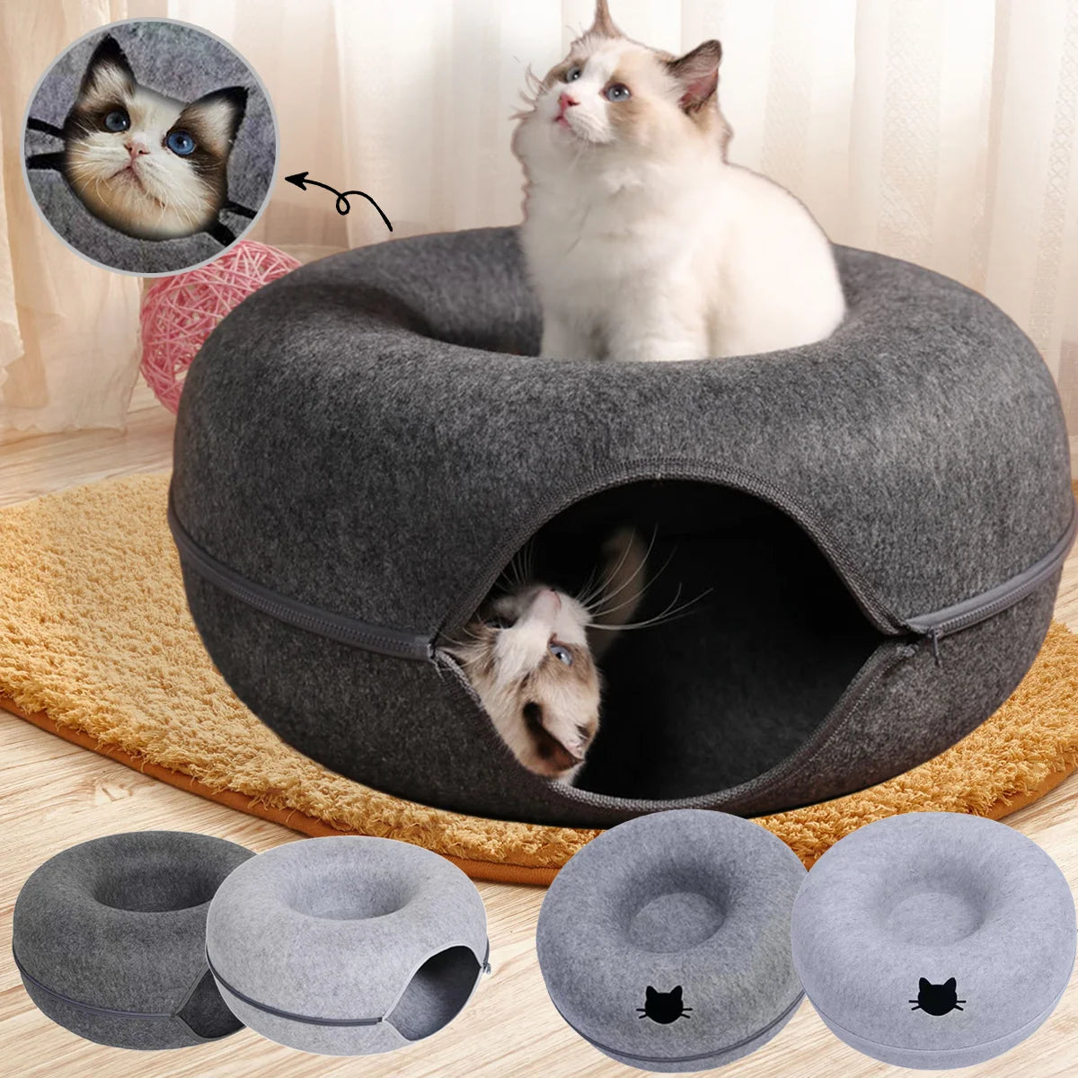 Felt Cat Donut Tunnel Bed