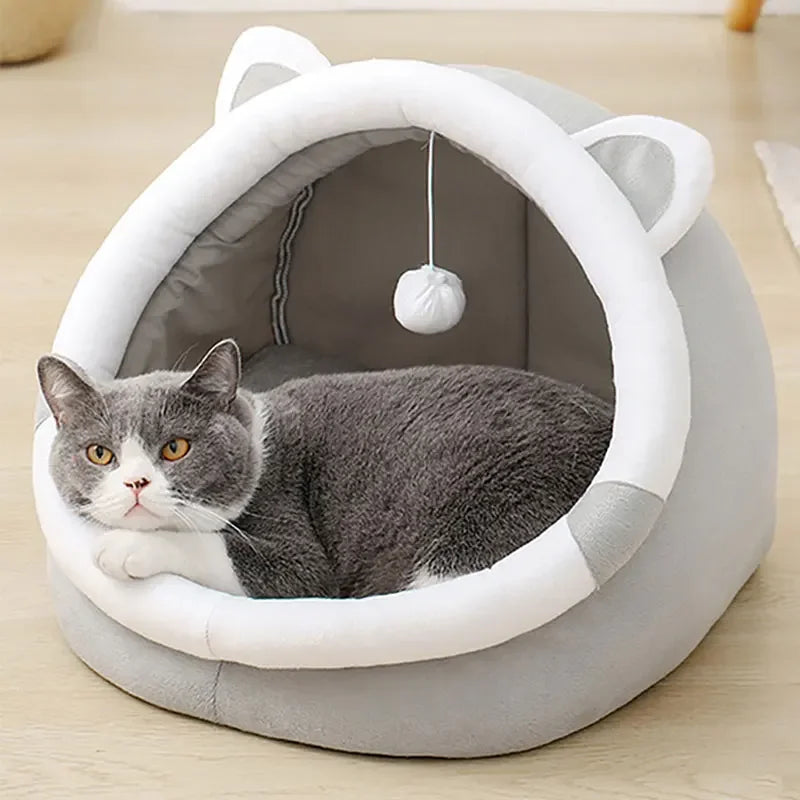 Self-Warming Cat Cave Bed with Cat Ears
