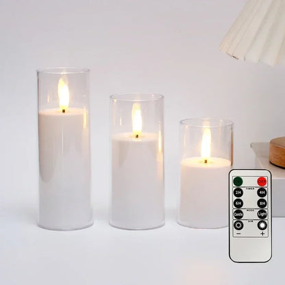 LED Flameless Pillar Candles – Set of 3 - White – With Remote & Timer