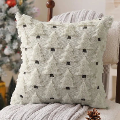 Christmas Tree Plush Cushion Cover 45 x 45cm - White
