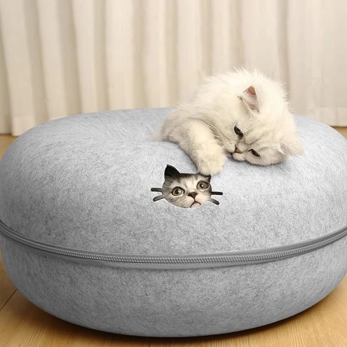 Felt Cat Donut Tunnel Bed