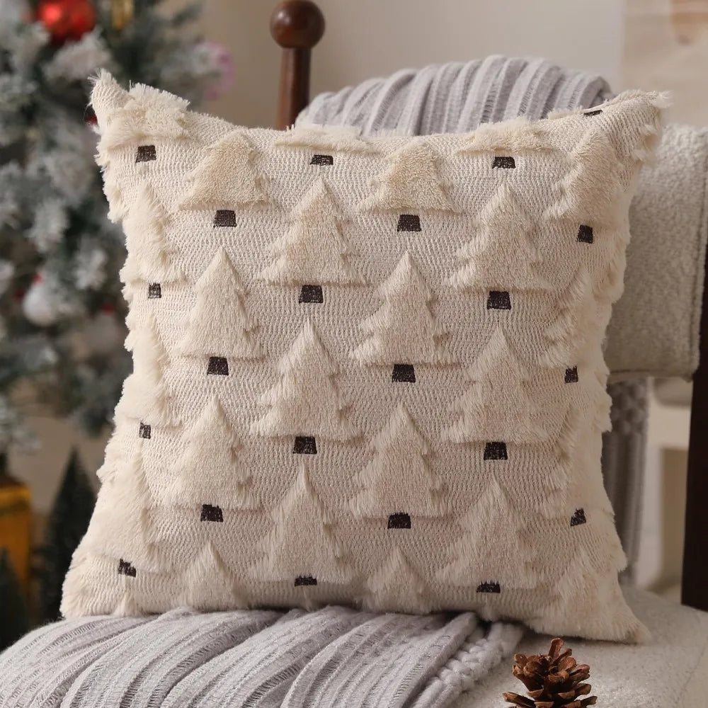 Christmas Tree Plush Cushion Cover 45 x 45cm - Beige