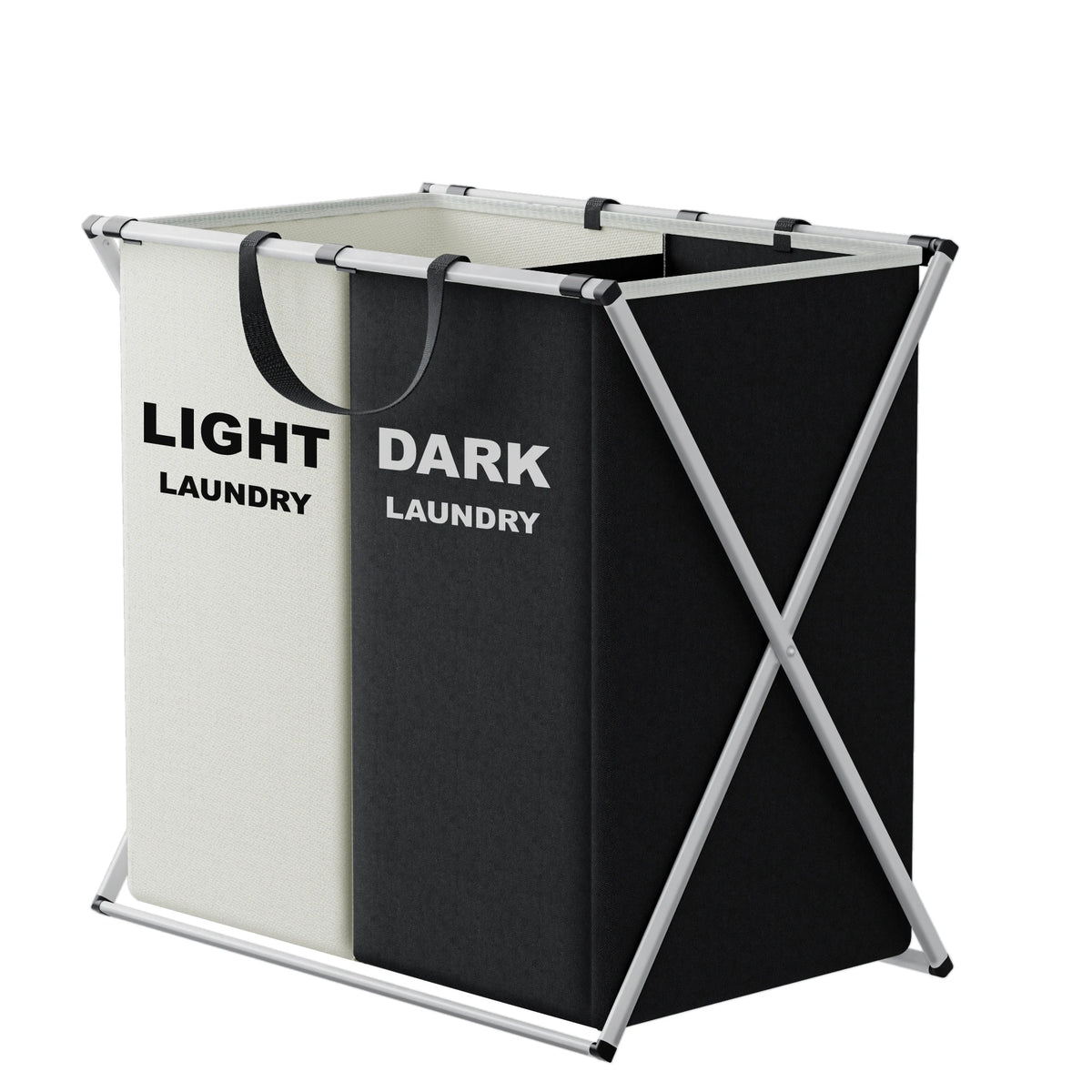 Large Divided Laundry Hamper with Sorting Sections - 2 Sections – Black & Grey