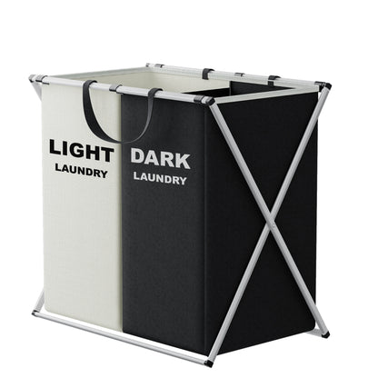 Large Divided Laundry Hamper with Sorting Sections - 2 Sections – Black & Grey