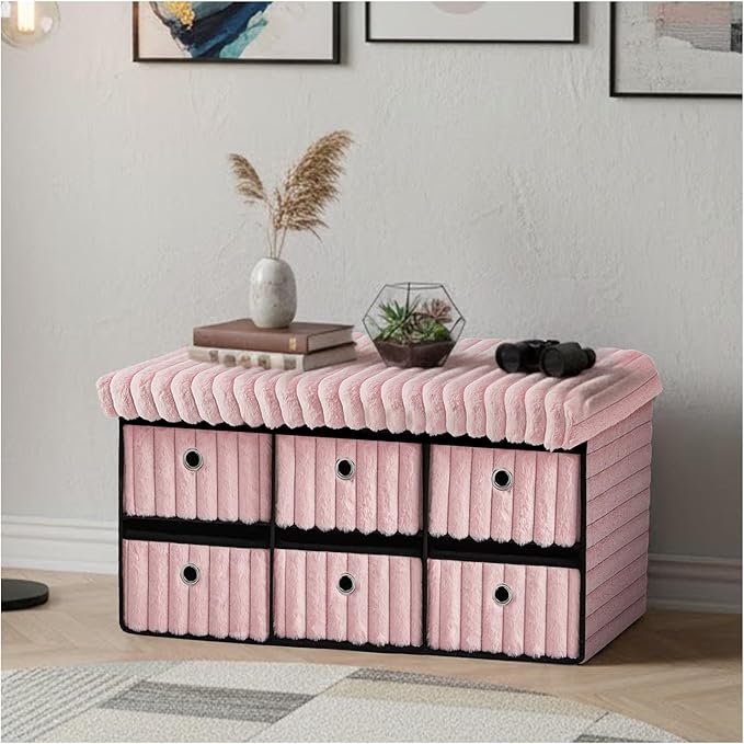 Large Ribbed Storage Boxes With Lid – Pink