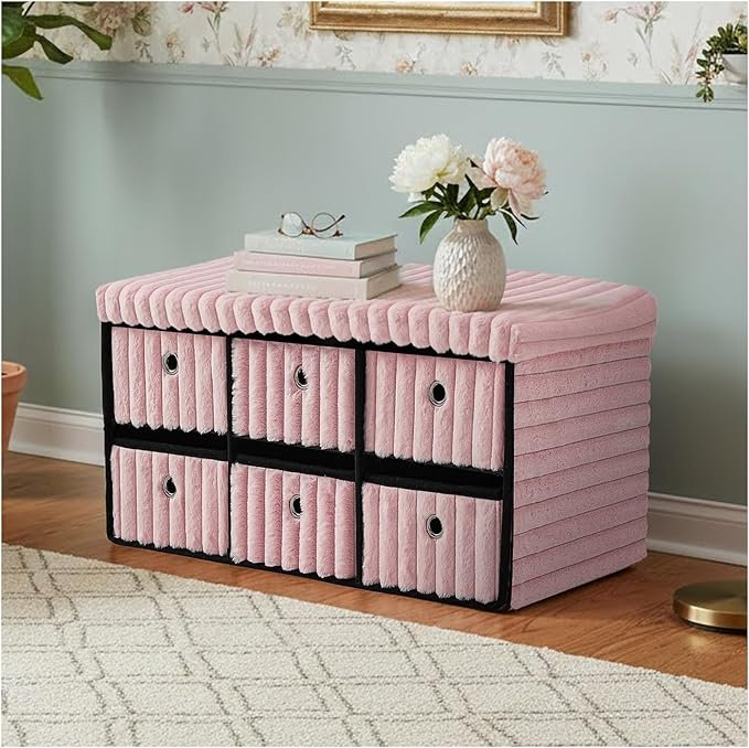 Large Ribbed Storage Boxes With Lid – Pink