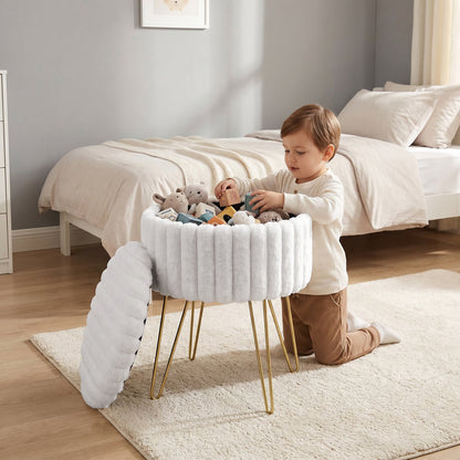 Elegant Ribbed Storage Stool With Hairpin Legs – Cream
