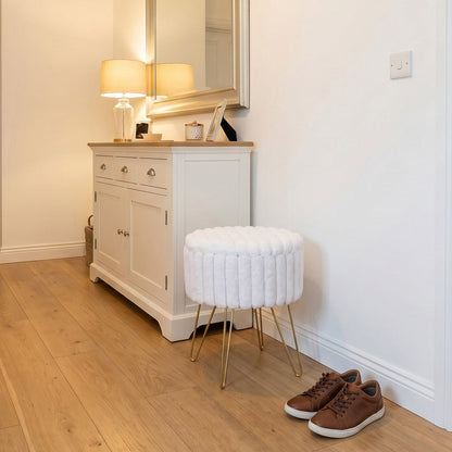 Elegant Ribbed Storage Stool With Hairpin Legs – Cream