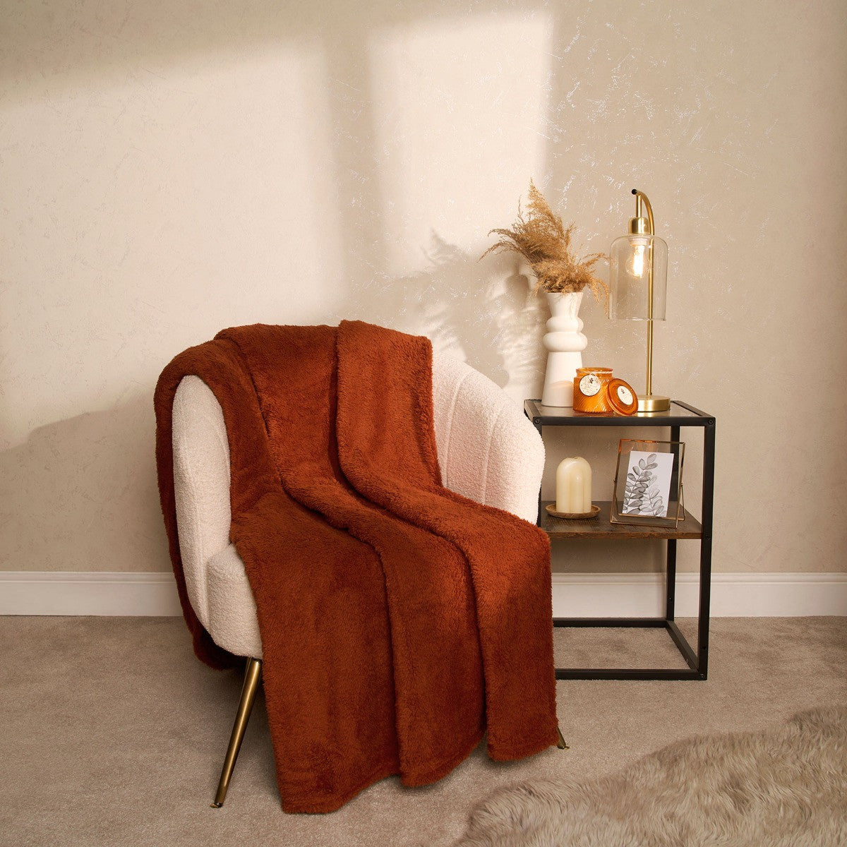 Teddy Fleece Throw – Rust