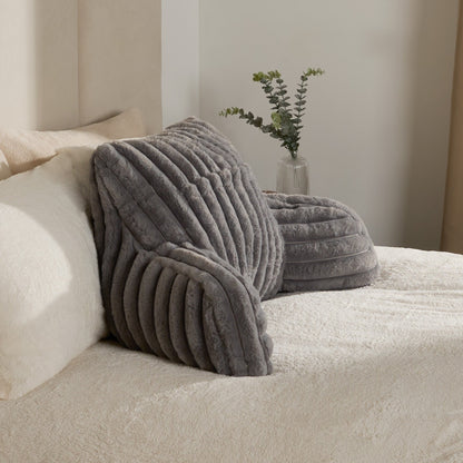 Ribbed Faux Fur Cuddle Cushion with Heatable Pocket – Grey