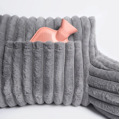 Ribbed Faux Fur Cuddle Cushion with Heatable Pocket – Grey