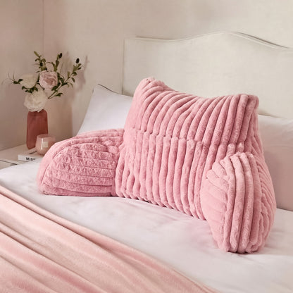 Ribbed Faux Fur Cuddle Cushion with Heatable Pocket – Blush