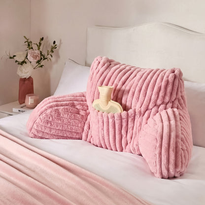 Ribbed Faux Fur Cuddle Cushion with Heatable Pocket – Blush