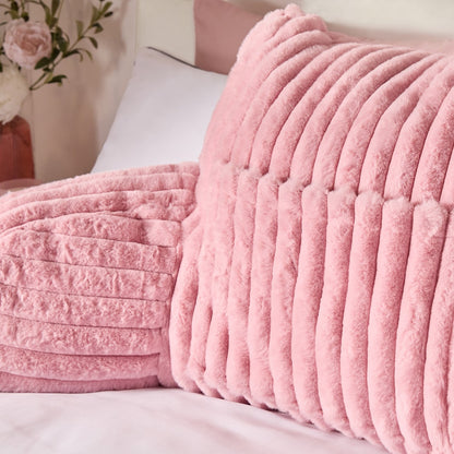 Ribbed Faux Fur Cuddle Cushion with Heatable Pocket – Blush