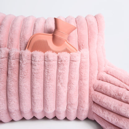Ribbed Faux Fur Cuddle Cushion with Heatable Pocket – Blush