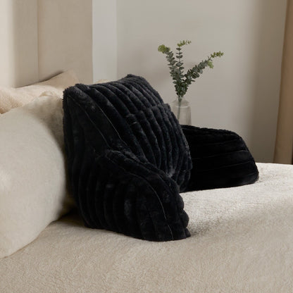 Ribbed Faux Fur Cuddle Cushion with Heatable Pocket – Black
