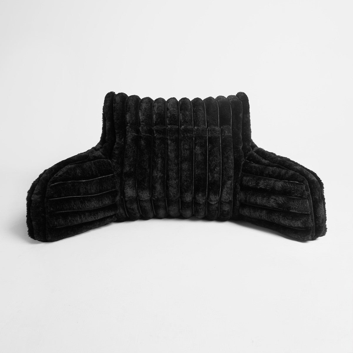 Ribbed Faux Fur Cuddle Cushion with Heatable Pocket – Black