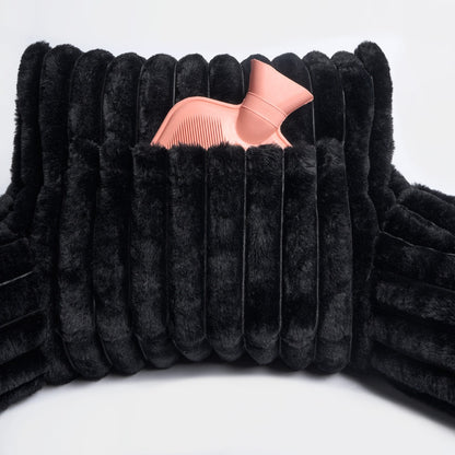 Ribbed Faux Fur Cuddle Cushion with Heatable Pocket – Black