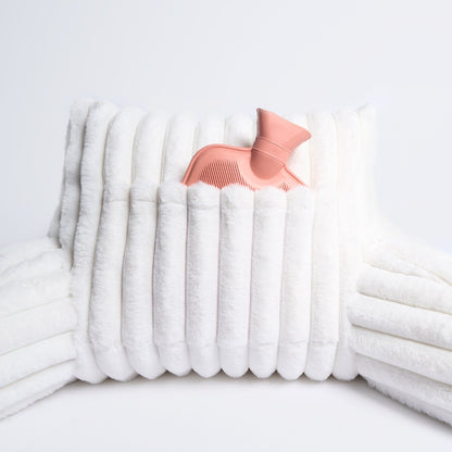 Ribbed Faux Fur Cuddle Cushion with Heatable Pocket – Cream