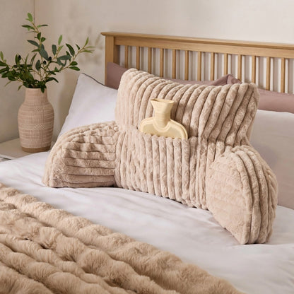 Ribbed Faux Fur Cuddle Cushion with Heatable Pocket – Stone