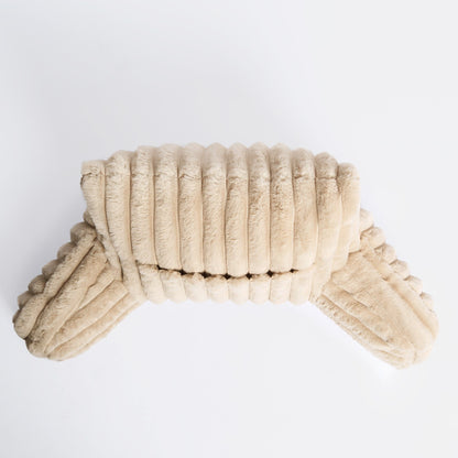 Ribbed Faux Fur Cuddle Cushion with Heatable Pocket – Stone