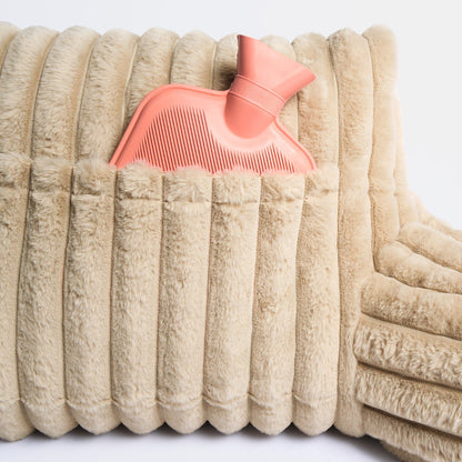 Ribbed Faux Fur Cuddle Cushion with Heatable Pocket – Stone