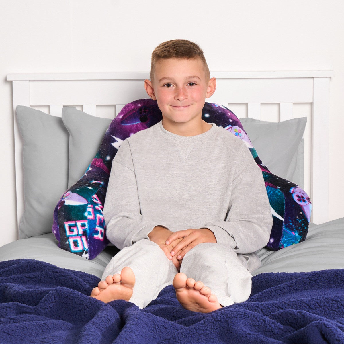 Kids Fleece Cuddle Cushion – Neon Gaming - Purple