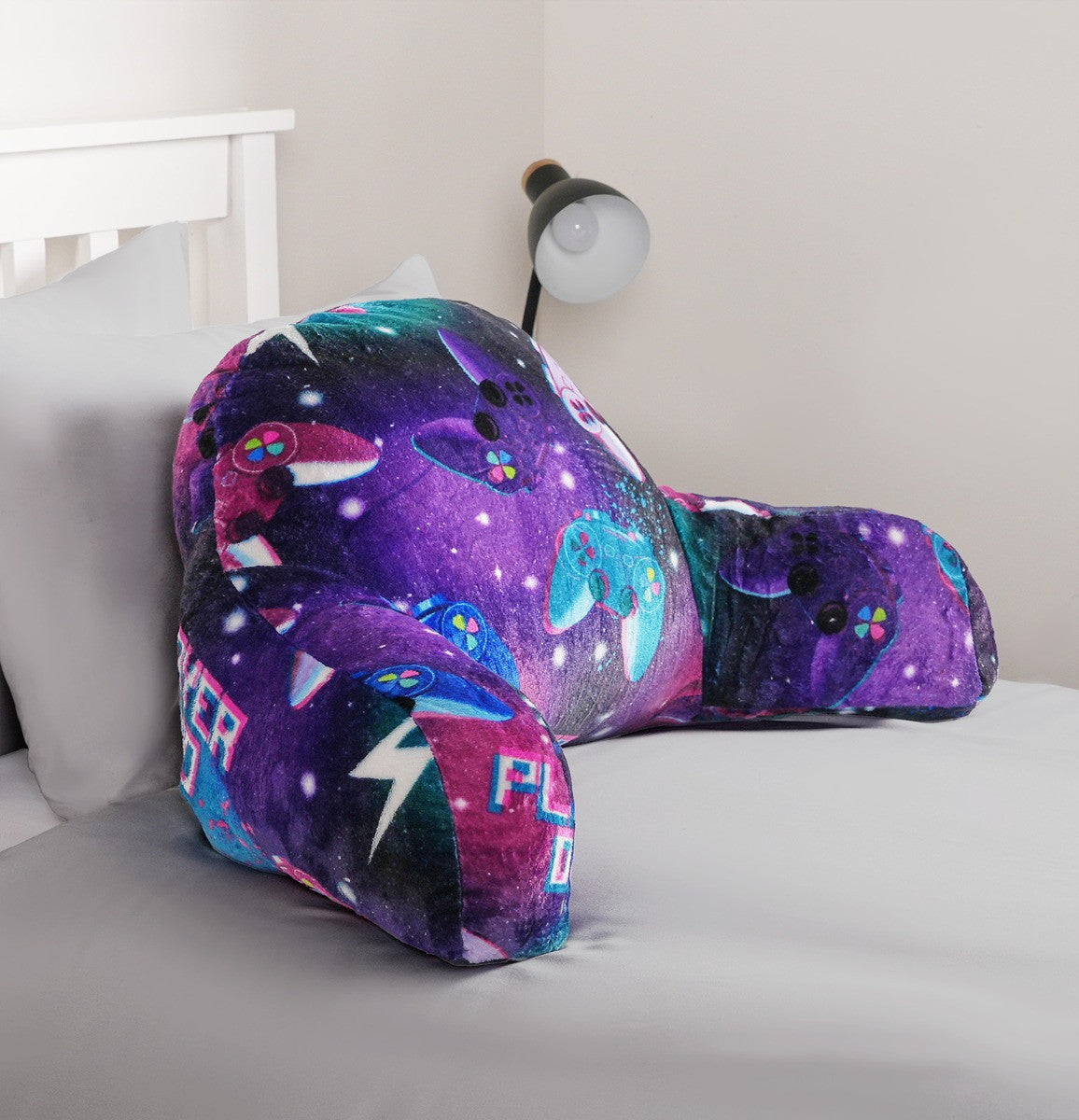 Kids Fleece Cuddle Cushion – Neon Gaming - Purple