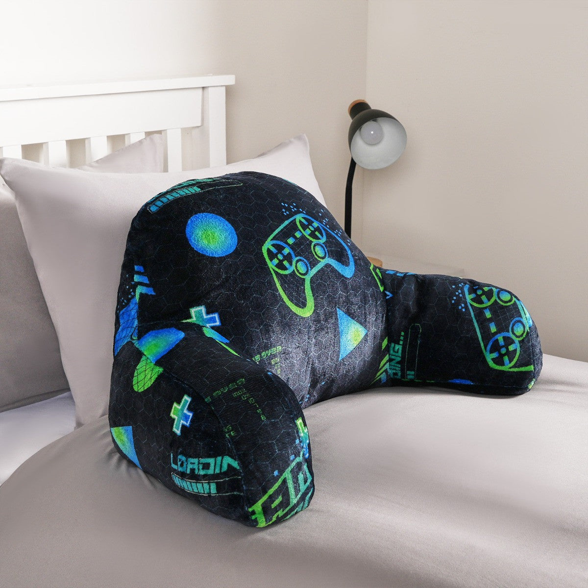 Kids Fleece Cuddle Cushion – Neon Gaming - Black