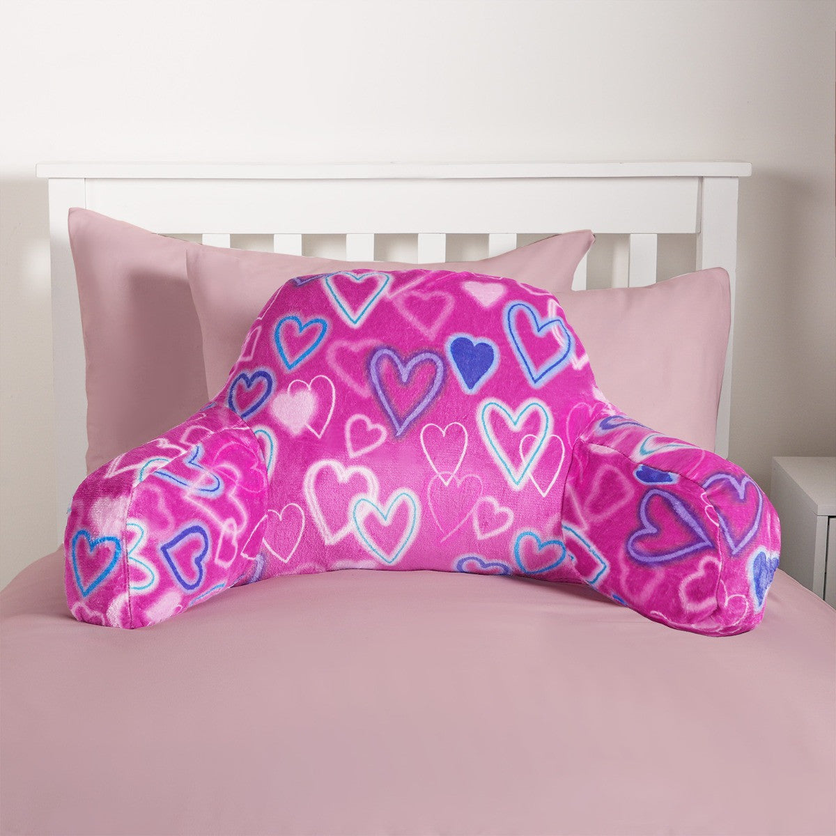 Kids Fleece Cuddle Cushion – Neon Hearts - Pink