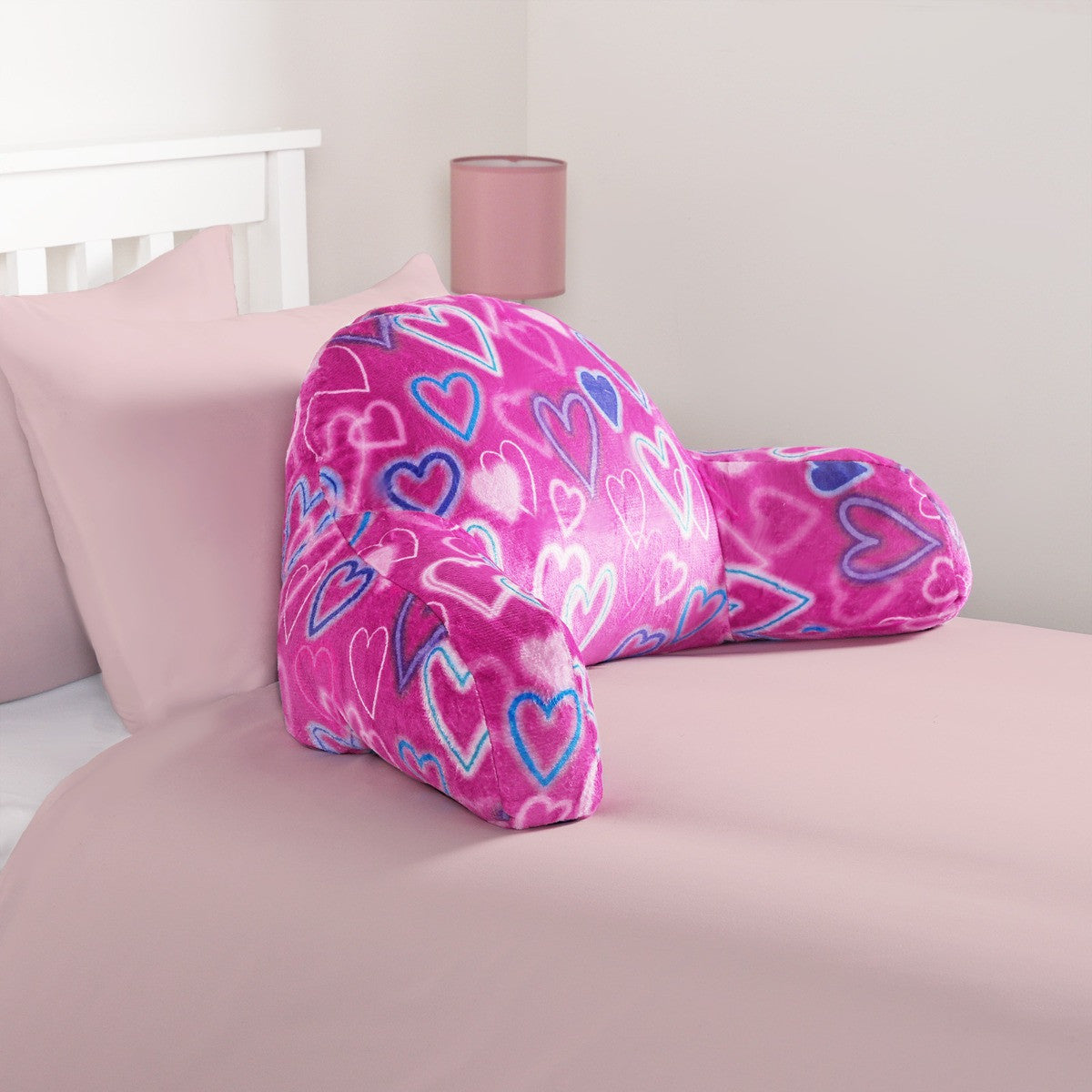 Kids Fleece Cuddle Cushion – Neon Hearts - Pink