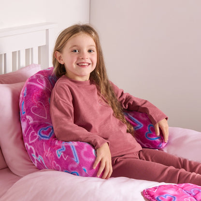 Kids Fleece Cuddle Cushion – Neon Hearts - Pink