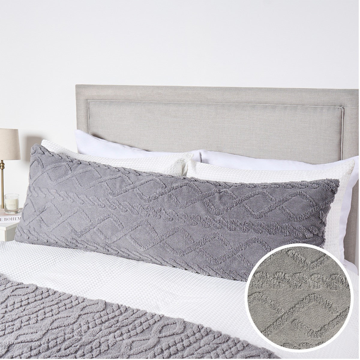 Cable Knit Bolster Pillow – Grey