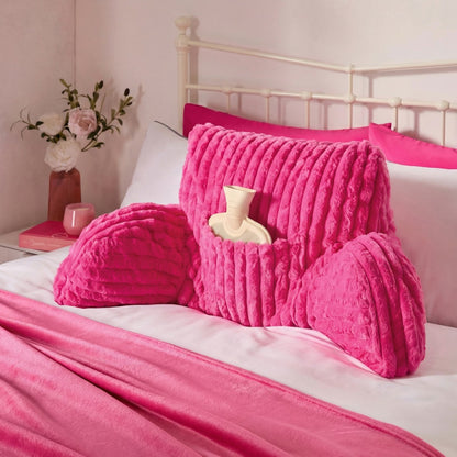 Ribbed Faux Fur Cuddle Cushion with Heatable Pocket – Pink