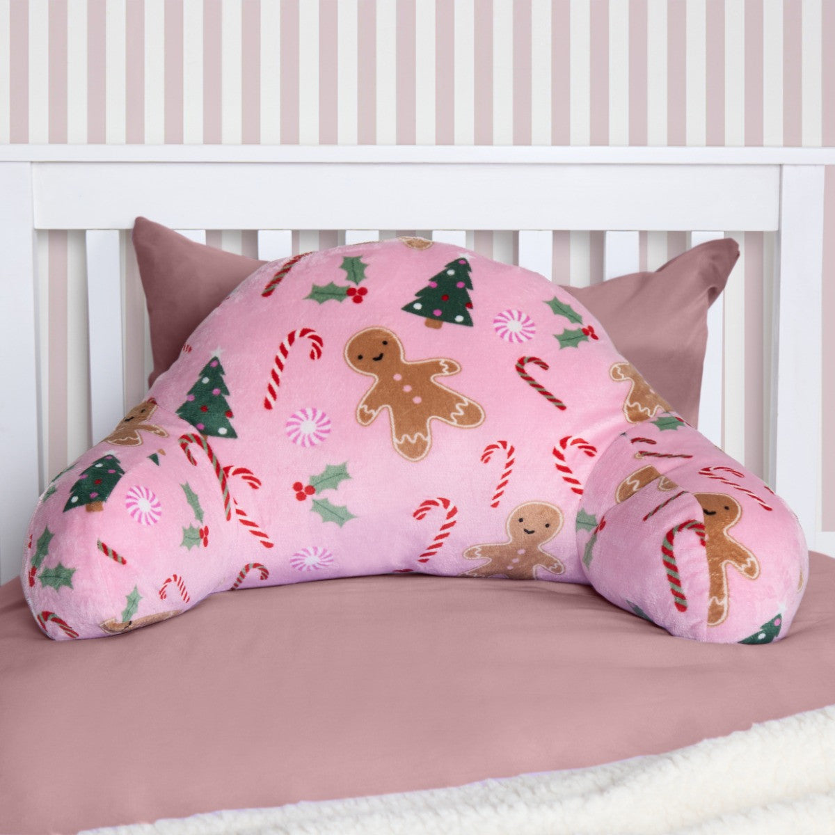 Kids Fleece Cuddle Cushion – Gingerbread Man - Pink