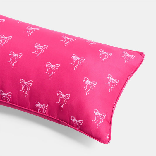 Kids Bow Print Bolster Pillow – Hot Pink