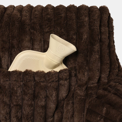 Ribbed Faux Fur Cuddle Cushion with Heatable Pocket – Coffee