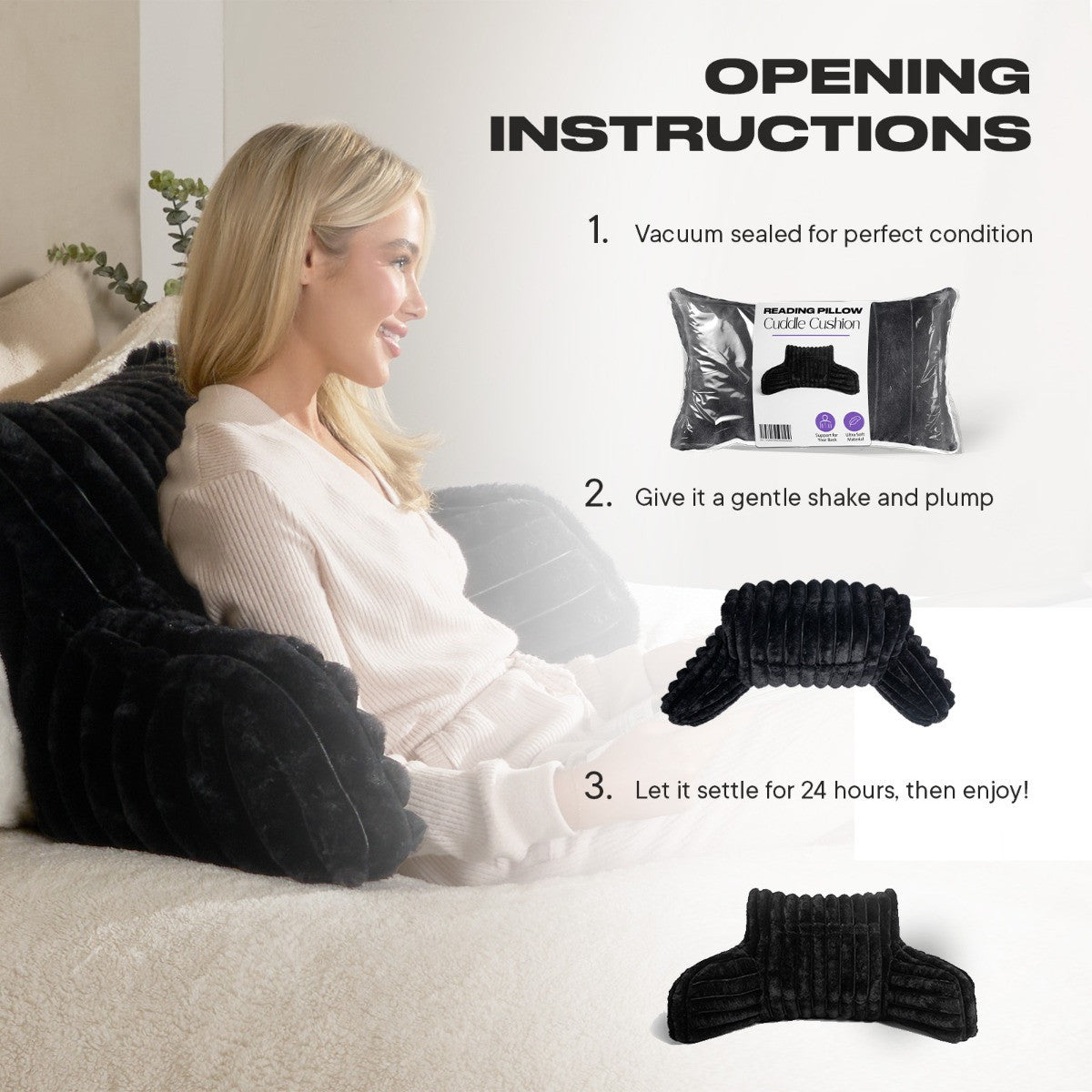 Ribbed Faux Fur Cuddle Cushion with Heatable Pocket – Black