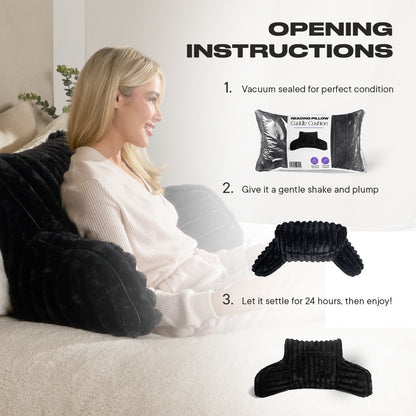 Ribbed Faux Fur Cuddle Cushion with Heatable Pocket – Black