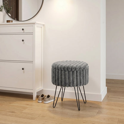 Elegant Ribbed Storage Stool With Hairpin Legs – Charcoal