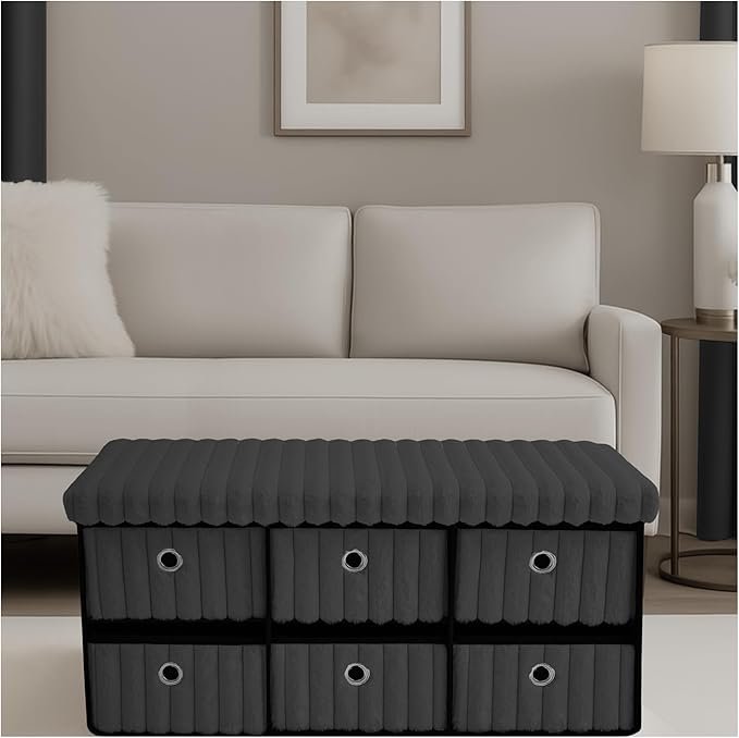 Large Ribbed Storage Boxes With Lid – Charcoal