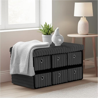 Large Ribbed Storage Boxes With Lid – Charcoal