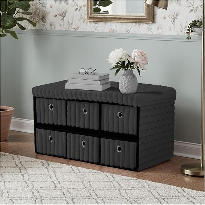Large Ribbed Storage Boxes With Lid – Charcoal