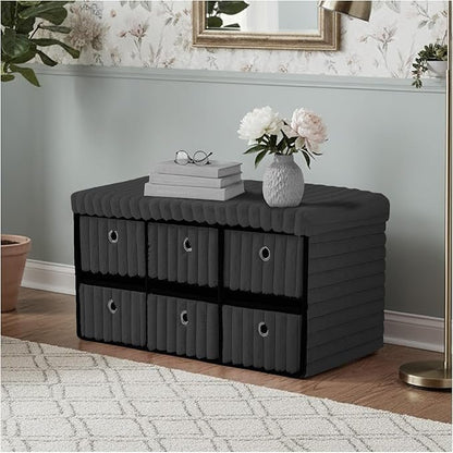 Large Ribbed Storage Boxes With Lid – Charcoal