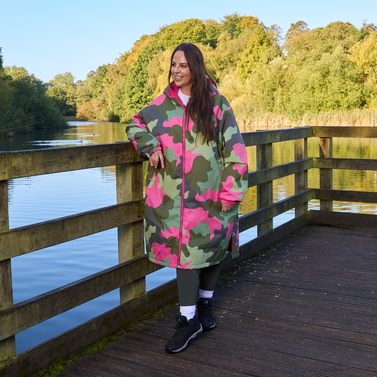 Camo Print Sherpa Drying Robe – Green/Pink