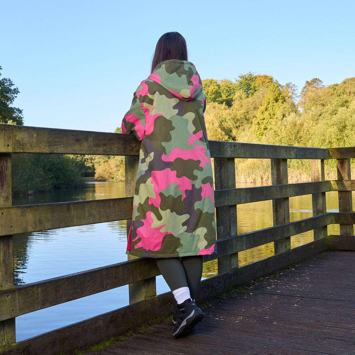 Camo Print Sherpa Drying Robe – Green/Pink